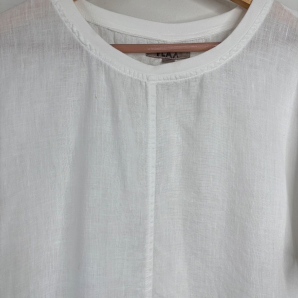 FLAX Jeanne Engelhart White Linen Top S Oversized Boxy Beach Boho Short Sleeve - Picture 2 of 8